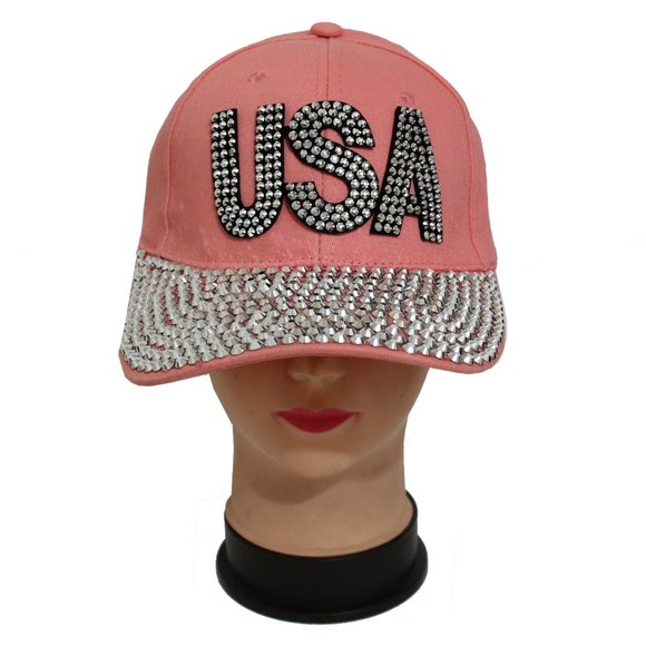 USA Women Fashion Dazzling Studs Stones Hat Adjustable Baseball Cap Pink - Picture 3 of 7